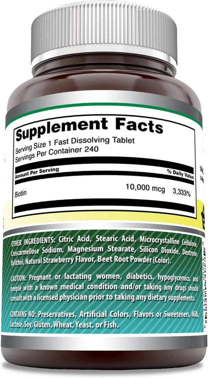 Amazing Formulas Biotin Fast Dissolve Tablets 10,000 Mcg per Serving 240 Tablets Supplement | Strawberry Flavor | Non-Gmo | Gluten Free Supplement | Made in USA
