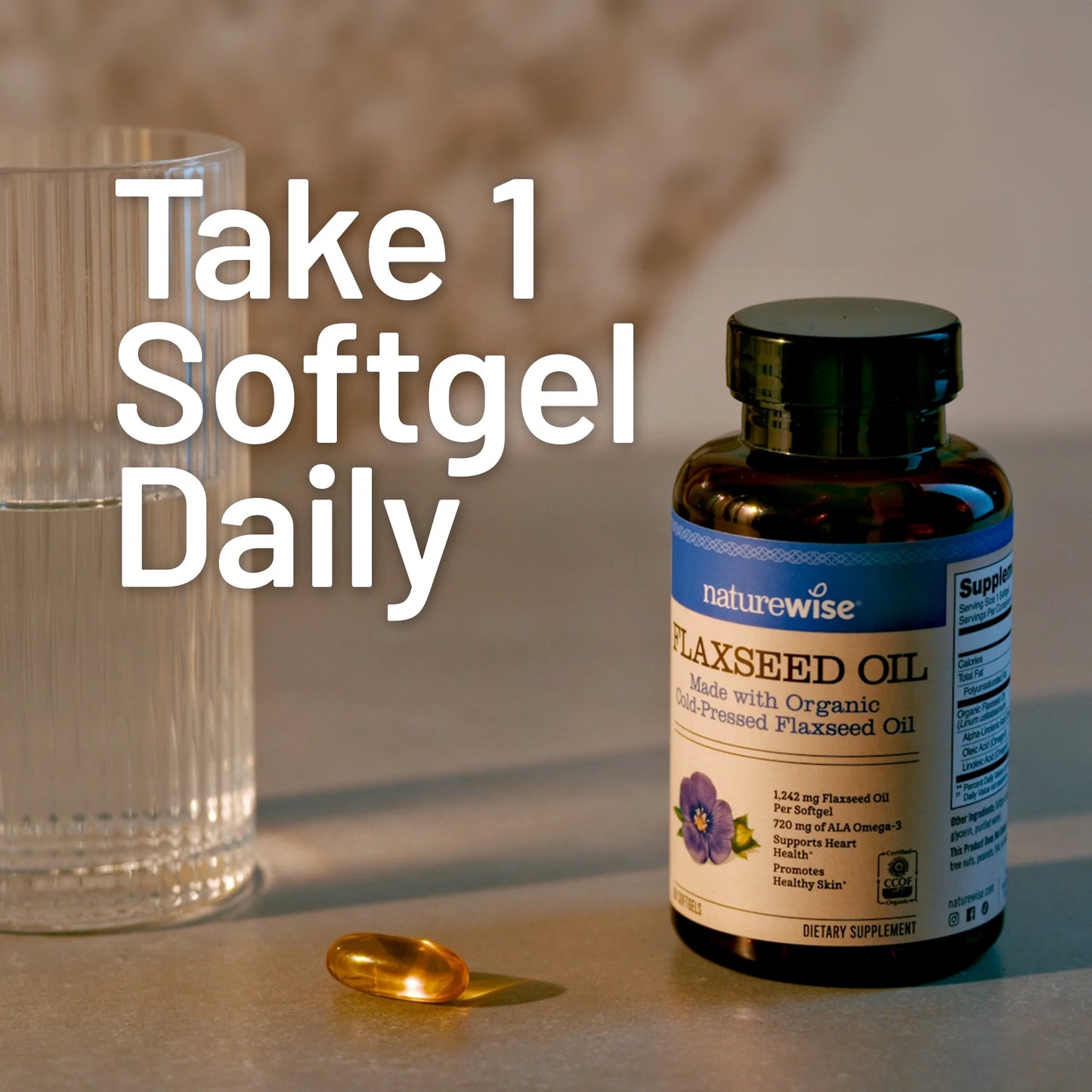 Flaxseed Oil 1200Mg - Organic, Cold Pressed - 30 Softgels[30-Day Supply]